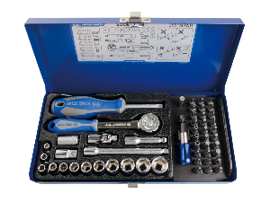 Caja de vasos métricos y accesorios 1/4" - NEW HOLLAND - 51 piezas